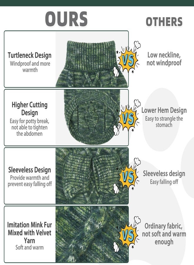 كولتيل كنزة كولتايل للكلاب الصغيرة، مقاس XS، لون أخضر، صوفية سميكة، فائقة النعومة، دافئة، كنزة عيد الميلاد للكلاب، بياقة عالية، مناسبة للطقس البارد، تصميم كلاسيكي محبوك، ملابس صوفية للحيوانات الأليفة في فصلي الخريف والشتاء، معاطف للجراء والقطط - Image 5